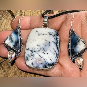 Dendritic Agate Pendant & Earrings Set